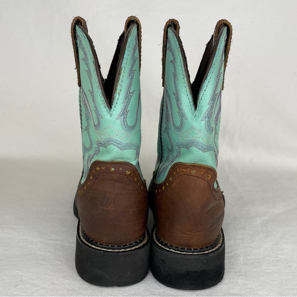 Justin Gypsy Boots Women’s 7B Brown Turquoise Blue Leather Embroidered Western - Picture 4 of 16